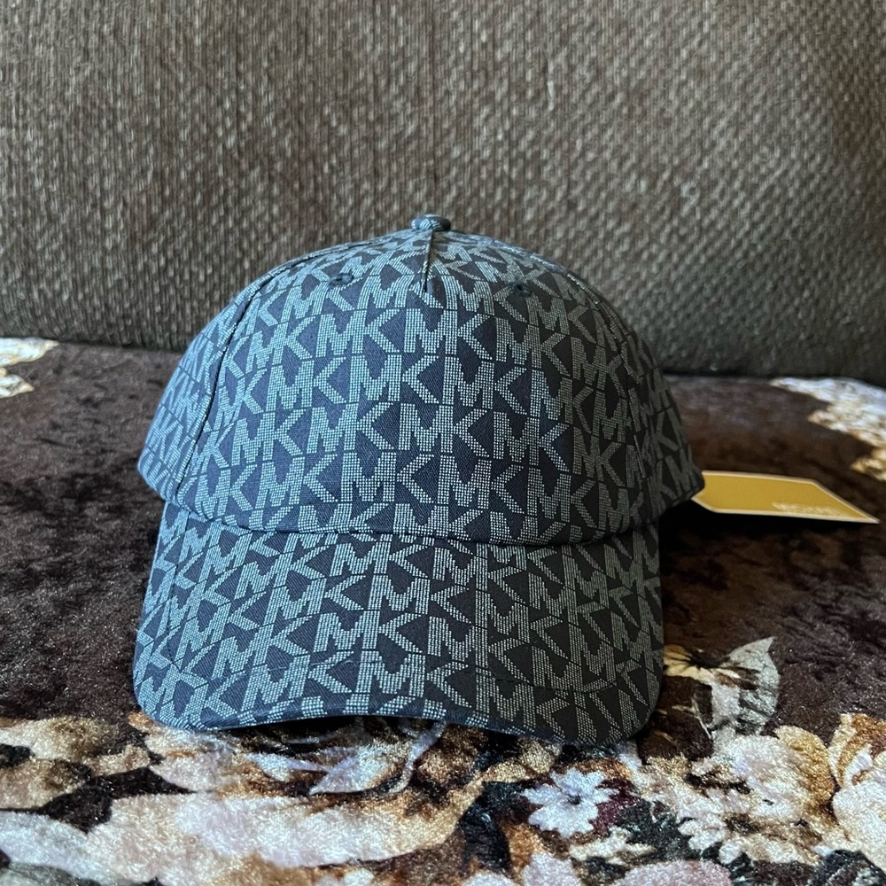 MICHAEL KORS Blue Signature Logo Stretch Cotton Adjustable Baseball Hat NWT